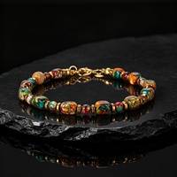 Bracelet Bohème en Pierres Naturelles d'Agate, Bijou de Créateur, Bracelets Colorés en Pierres Précieuses, Jonc Ethnique, Pulseras Hombre