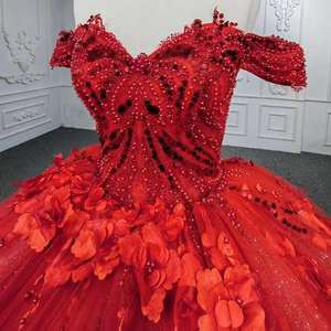 AL1628 <span class=keywords><strong>robe</strong></span> de mariée de luxe perlée <span class=keywords><strong>2023</strong></span> nouveauté or rouge avec dentelle et décor de fleurs <span class=keywords><strong>robe</strong></span> de bal civile à manches longues - Product Image 4