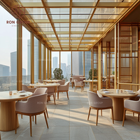 Ensemble de mobilier de restaurant moderne commercial, canapé en cuir rose clair, banquette, chaise, tables en marbre pour salle à manger de luxe, café