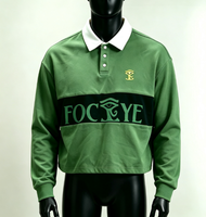 Chemises en coton 100% vertes personnalisées de haute qualité, broderie de travail, anti-boulochage, tricotées, t-shirts unis à manches longues, polos boutonnés