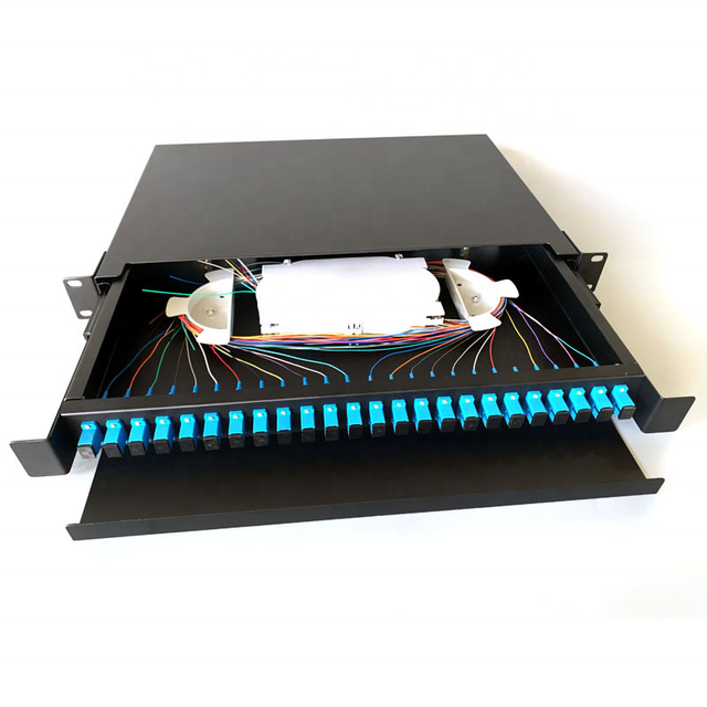 FTTH 19 Inch 1U Simplex Rack Mounted ODF Drawer SlidingType FULL LOADED 24 Cores 24way Fiber Patch Panel SC/LC Cold Rolled Steel