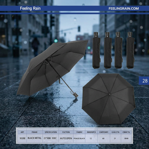 Paraguas Plegable de Tres Secciones Feeling Rain, 21 Pulgadas, 8 Varillas, Apertura Automática, Marco de Metal Negro, Resistente al Viento, Diseño Minimalista, para Viajes, Uso Adulto - Product Image 2