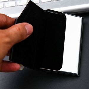 Tarjetero Multiusos de Cuero PU y Acero Inoxidable, Estuche para Tarjetas de Visita Metálico con Logotipo Personalizado - Product Image 4