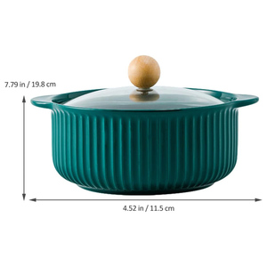 Bol de cuisson en céramique à double anse avec couvercle, grand pot à soupe et nouilles pour la maison, bassine de cuisson individuelle - Product Image 5