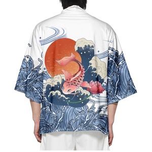 <span class=keywords><strong>Kimono</strong></span> <span class=keywords><strong>japonais</strong></span> pour hommes/femmes, imprimé vagues et carpes Harajuku, chemise de plage traditionnelle à manches courtes, peignoirs d'été, <span class=keywords><strong>Kimono</strong></span> Mujer - Product Image 5