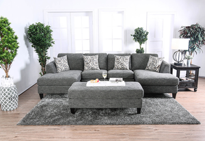 Gray Chenille 5pc <b>U</b>-Shape Sofa Set Apartment Hotel <b>Living</b> Room Furniture Pillows Armless Chair Ottoman Chaise Plush - Product Image 5