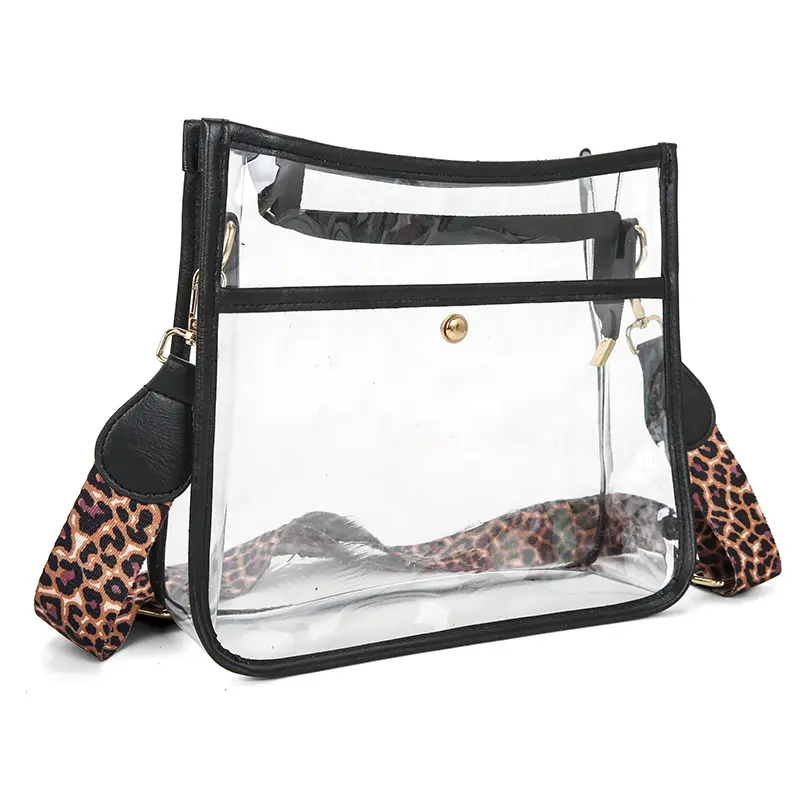 Stadium Approved Clear Purse for Women, Fashion Transparent PVC Crossbody Bag Purses With Wide Leopard Shoulder strap