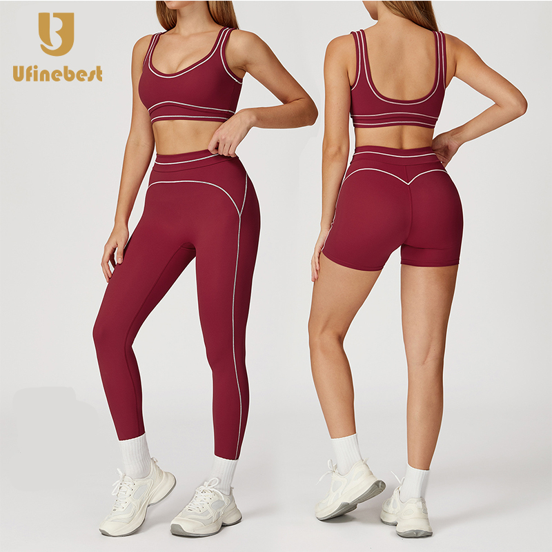 Women's High Quality Gym Fitness Sports Bra High Waist Yoga Shorts Set Color Blocking Breathable Activewear 2 Piece Yoga Outfit