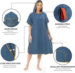 Poncho de change en microfibre avec capuche pour la plage, le surf, la natation, la combinaison de plongée, séchage rapide et léger, convient aux adultes - Product Image 5