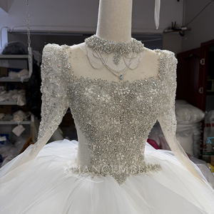Lsoy043 Palace Style Long Sleeve Long Train Heavy Bright Diamond Starry Sky Dreamy Elegant Romantic <b>Wedding</b> Dress Jancember - Product Image 3
