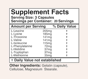 แคปซูลกรดอะมิโนจำเป็น OEM ODM ขนาด 1 กรัมต่อหนึ่งหน่วยบริโภค ผสมกรดอะมิโนจำเป็นทั้ง 9 ชนิด และกรดบีคาร์บอกซิเลต ปราศจากกลูเตน ผลิตภัณฑ์เสริมอาหารสำหรับนักกีฬา - Product Image 2