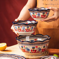 Ensemble de vaisselle en céramique de carthame couleur miel grand bol à soupe de riz et de nouilles à double poignée pour les dîners