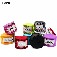Bandages de boxe en coton avec logo personnalisé, 3 m, couleur personnalisée, largeur 5 cm, légère élasticité, Muay Thai, unisexe, OEM, marque TOPN, ISO