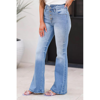 Nouveau pantalon évasé décontracté taille haute respirant et uni pour femme, coupe skinny, délavé clair, multi-boutons, collection automne