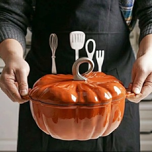 Casserole en émail en forme de citrouille pour soupes et ragoûts, pot à soupe multifonctionnel en émail pour la maison, compatible avec les plaques à induction - Product Image 1
