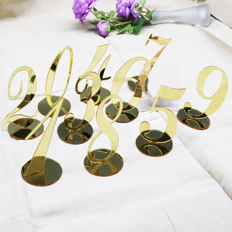 Grosir nomor meja dekorasi mewah pesta pernikahan dan nomor meja akrilik cermin emas kustom untuk pernikahan