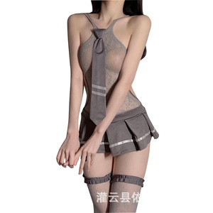 Conjunto de lencería sexy de colegiala, uniforme JK de estudiante, medias seductoras, body. - Product Image 3