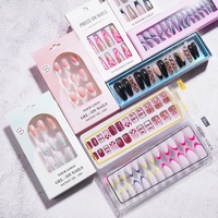 En gros Faux ongles en gel souple réutilisables, forme amande, style French rose, effet œil de chat, à coller, pour manucure DIY