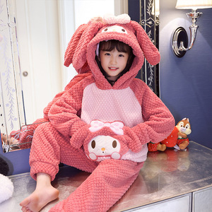 Nuovo <span class=keywords><strong>pigiama</strong></span> <span class=keywords><strong>invernale</strong></span> per bambini in pile di corallo da ragazza con cappuccio elastico in vita cartone animato traspirante e caldo vestito da casa - Product Image 4