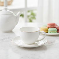 Ensemble tasse à café latte et soucoupe en porcelaine fine blanche style américain vintage, 140 ml, écologique, avec logo imprimé, emballage carton, vente en gros