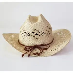 Oferta de fábrica de diseño personalizado K Sombrero de vaquero de paja de rafia americana