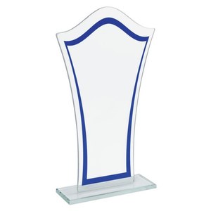 Trofeo de Cristal Transparente 110x40x185 mm con Diseño de Borde Azul para Premios y Reconocimientos - Product Image 1