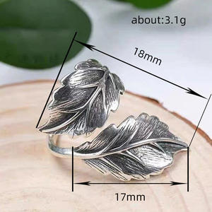 Anello Q560 a Forma di Foglia Placcato Argento 925, Stile Bohémien, Gioiello Unisex alla Moda, Idea Regalo - Product Image 5