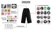 Pantalon en jean large pour homme à imprimé léopard, brodé, style vintage, délavé, noir et rose, personnalisable en usine, compatible OEM ODM