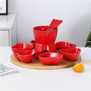 Pots à <span class=keywords><strong>fondue</strong></span> en céramique de haute qualité, écologiques, personnalisés, pour restaurant, chauffe-beurre, chauffe-chocolat, chauffe-fromage, avec couvercle en bambou - Product Image 3