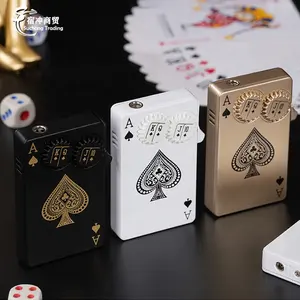 New Hot Selling Refillable Color Changing Flame Novelty Windproof Torch Lighter Poker Playing Cards Lighter