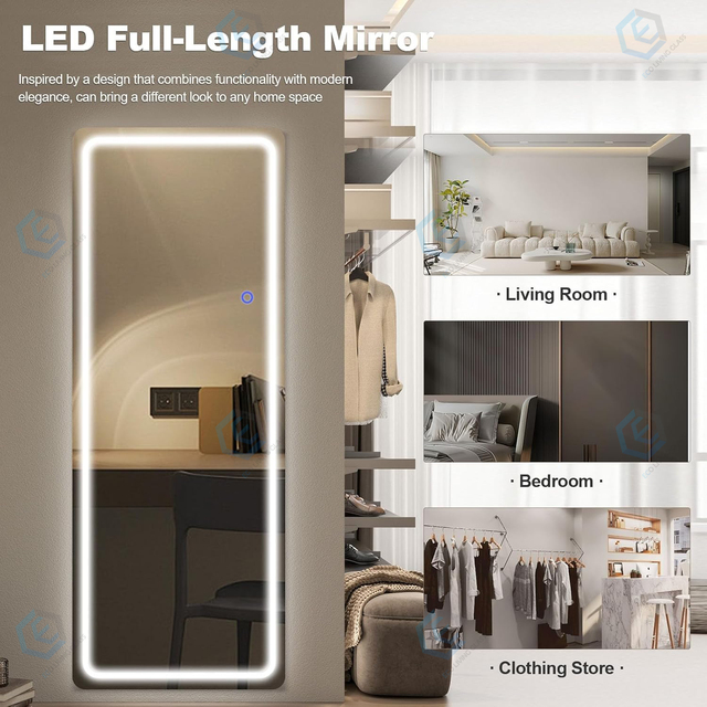 Factory Customized Hotel Apartment LED Floor Standing Mirror Full Length Dressing Smart Mirror