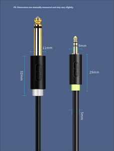 สายสัญญาณเสียง 3.5 มม. เป็น 2 หัว 6.35 มม. แบบ Y Splitter 1 เข้า 2 ออก สายสเตอริโอ สำหรับมิกเซอร์ แอมพลิฟายเออร์ คอมพิวเตอร์ โทรศัพท์ ลำโพง สายทองแดงเปลือย - Product Image 3