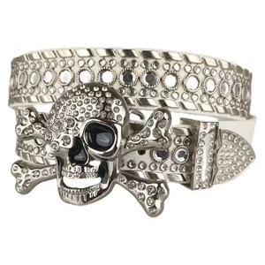 Cinturón Punk con Calavera y Pedrería, Hebilla de Aleación, 105cm 115cm 125cm 135cm, Estilo Hip Hop, Cinturón de PU - Product Image 1