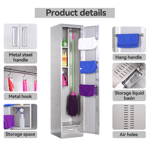 Armoires de rangement modernes en acier inoxydable prix de gros pour salle à manger école <span class=keywords><strong>cuisine</strong></span> pour outils de nettoyage vadrouille <span class=keywords><strong>balai</strong></span> serviette placard - Product Image 4