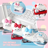 Lot de Agrafeuses Lapin Kawaii à Pois et Nœuds, 500 Agrafes, Plastique Écologique, Option Logo Personnalisé OEM - Fournitures Scolaires et de Bureau en Gros