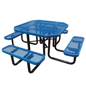 Ensemble de salle à manger extérieure commerciale <span class=keywords><strong>Table</strong></span> de pique-nique en acier avec <span class=keywords><strong>banc</strong></span> et chaises Coussins imperméables tous temps pour jardin de parc - Product Image 4