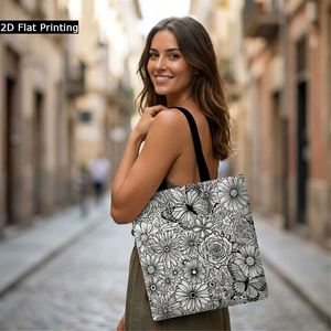 Sac fourre-tout en toile réutilisable multifonctionnel avec motif de papillons et de fleurs 2D, adapté aux supermarchés, aux écoles et aux voyages - Product Image 2