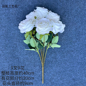 Venta al por mayor, 9 Uds., arbusto de flores rosas artificiales, ramo de flores rosas de seda blanca y roja de alta calidad para la decoración de la boda del hogar - Product Image 2