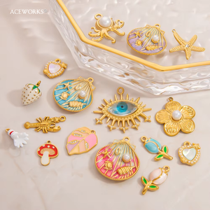 Flor Marina Barroca |   Colgantes de Acero Inoxidable con Baño PVD de 18K y Esmalte, Venta al por Mayor para Fabricación de Joyería DIY |   Resistente al agua y duradero - Product Image 2