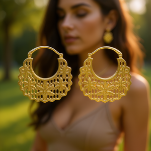 Pendientes de Aro Florales Dorados E4511 para Mujer, de Aleación, Estilo Bohemio, Joyería Colgante de Moda para Fiesta - Product Image 2