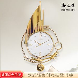 Hzxb Sailboat Desk <b>Clock</b> Gold Plated Quartz Movement With <b>Led</b> Light For Living Room Home Decoration - Product Image 3