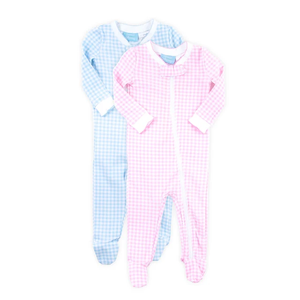 Conjunto de <span class=keywords><strong>Pijama</strong></span> Enterizo con <span class=keywords><strong>Cremallera</strong></span> y Patrón de Cuadros Rosa y Azul para Hermanos, de Algodón Suave, Manga Larga, para Bebés Recién Nacidos, Niñas y Niños - Product Image 1