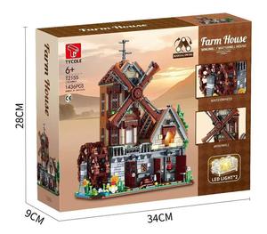Farm House <b>Building</b> Block Set 1436PCS Windmill Watermill Cottage <b>Model</b> LED Light Manual Swing Toy - Product Image 6