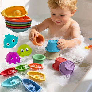 Jouets de bain flottants empilables pour bébés et tout-petits, bateaux souples à empiler, jouets de <span class=keywords><strong>baignoire</strong></span> pour bébés - Product Image 1