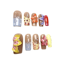 Ongles Press-on Faits Main 10 Pièces Personnalisables Carrés Moyens Motifs Tropicaux Fleurs 3D Fruits d'Été Goutte de Rosée Ongles de Luxe à Presser