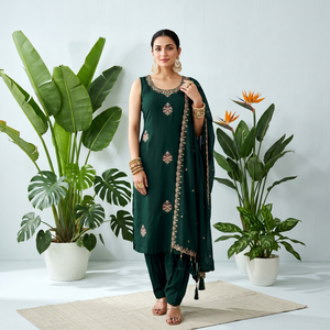 Ensemble Salwar Kameez brodé 3 pièces indien pakistanais de luxe pour femme, avec Kurti sans manches, pantalon et dupatta, vente en gros, ethnique - Product Image 5