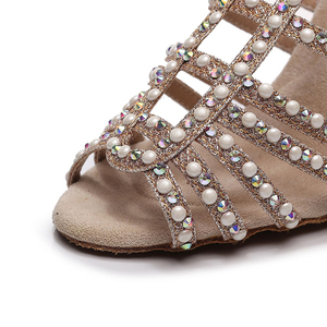 Rhinestone Pearl Chaussures de <span class=keywords><strong>danse</strong></span> latine Tango Salsa Rumba <span class=keywords><strong>Samba</strong></span> Chaussures de <span class=keywords><strong>danse</strong></span> de salon Femmes Sandales Dames Chaussures de mariage 9cm Intérieur - Product Image 4