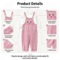 Combinaison sur mesure pour filles, printemps et automne, rose, à bretelles, motif lapin, 90% coton, 10% fibre cellulaire régénérée, manches longues