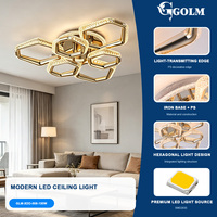 Lampu Plafon LED Modern 130W Hexagonal Ring SMD2835 Besi PS Remote Control 3 CCT untuk Ruang Tamu Rumah