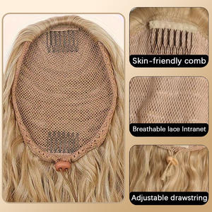 Perruque longue bouclée avec cordon de serrage pour femmes, avec ligne de cheveux naturelle, dentelle marron clair, fibre Kanekalon, perruque complète pour toutes les formes de visage - Product Image 1